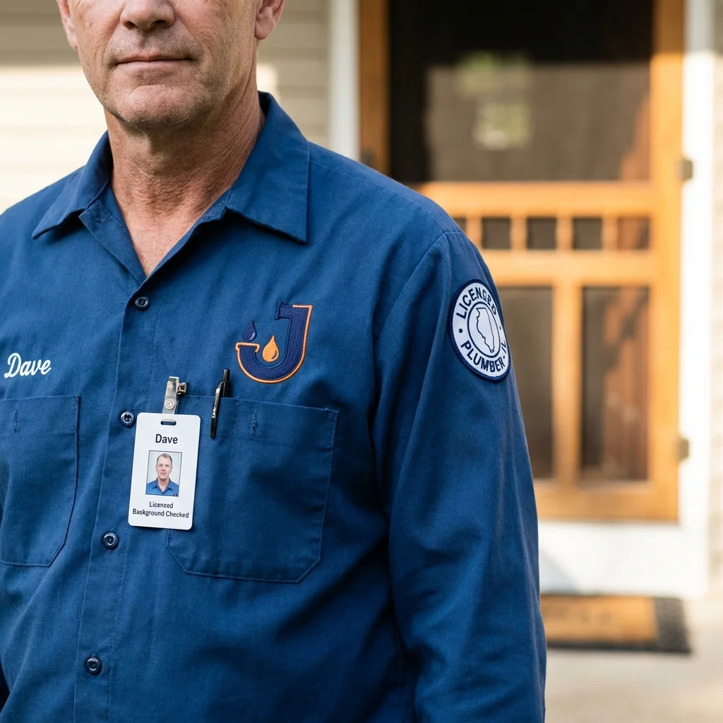Licensed plumber showing ID badge in Reinbeck, IA