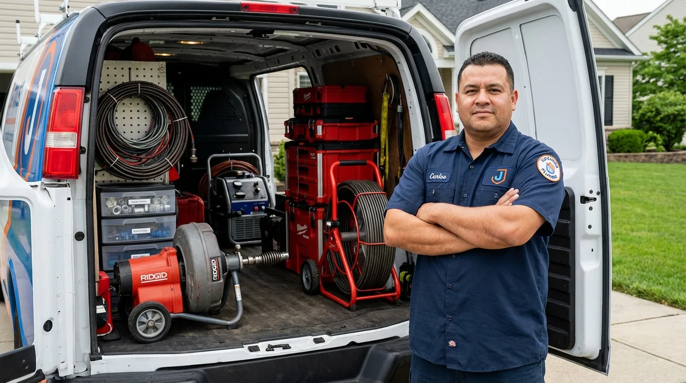 Professional drain cleaning equipment and Johns Plumbing LLC plumber in Reinbeck