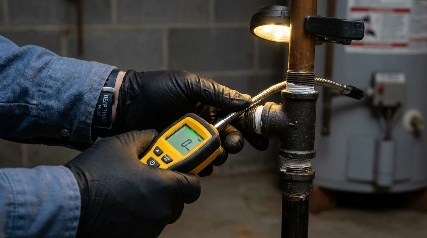 Gas leak detection with electronic sniffer by Johns Plumbing LLC in Reinbeck